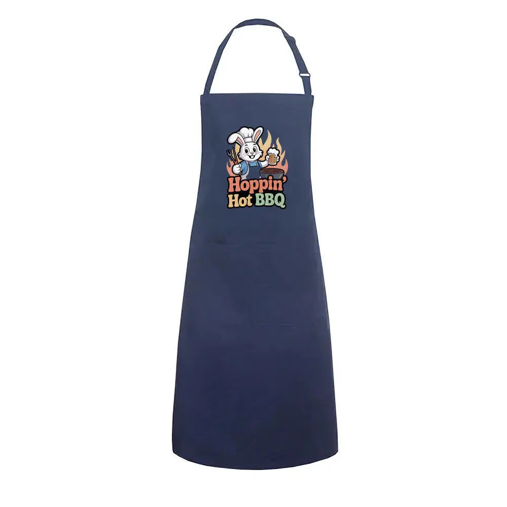 Hoppin' Hot BBQ Grillschürze – Lustiges Hasen-Design | Profi BBQ Latzschürze – Motivdruck in Navy