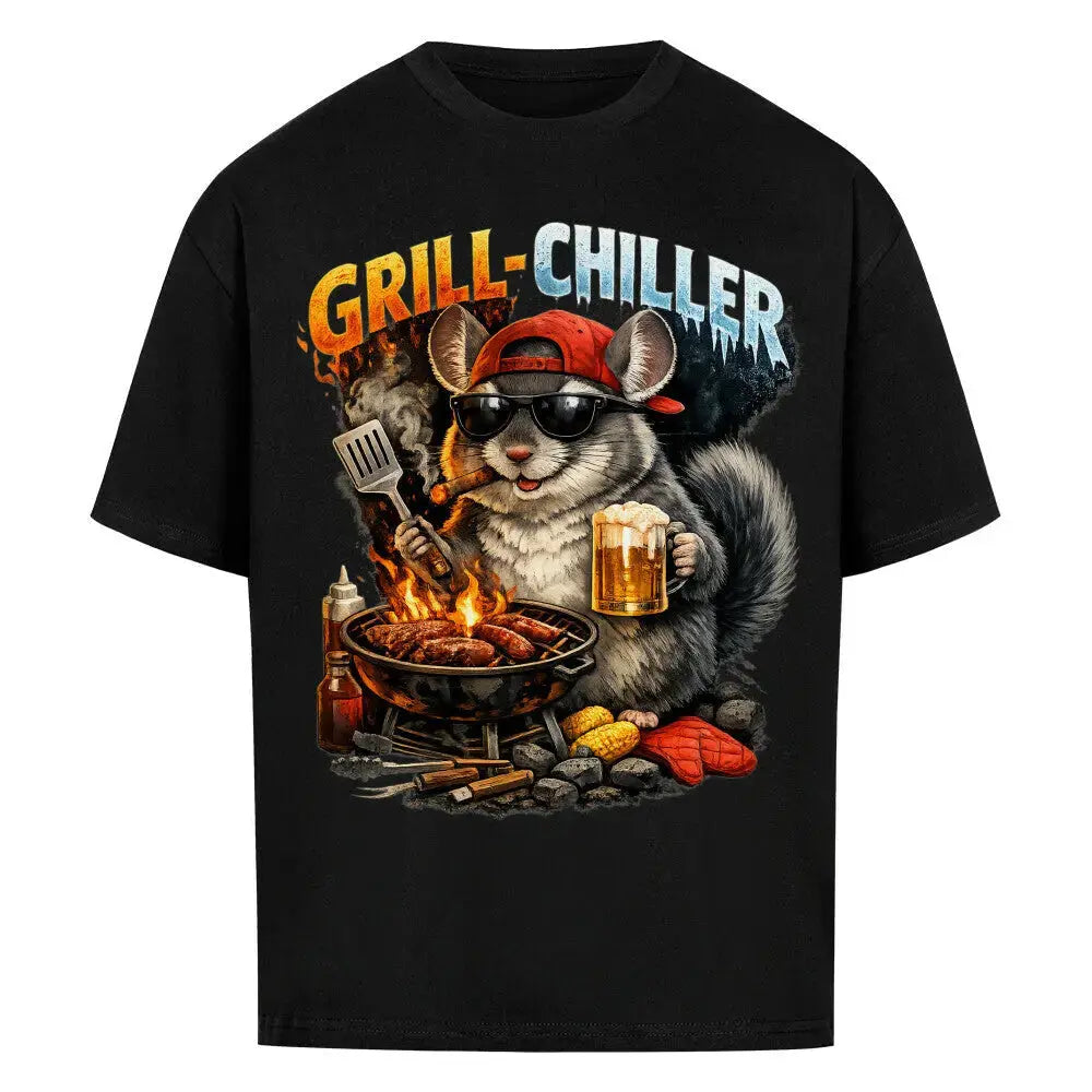 Grill-Chiller Oversized Shirt – Massive Ruhe am Rost – Motivdruck in Schwarz