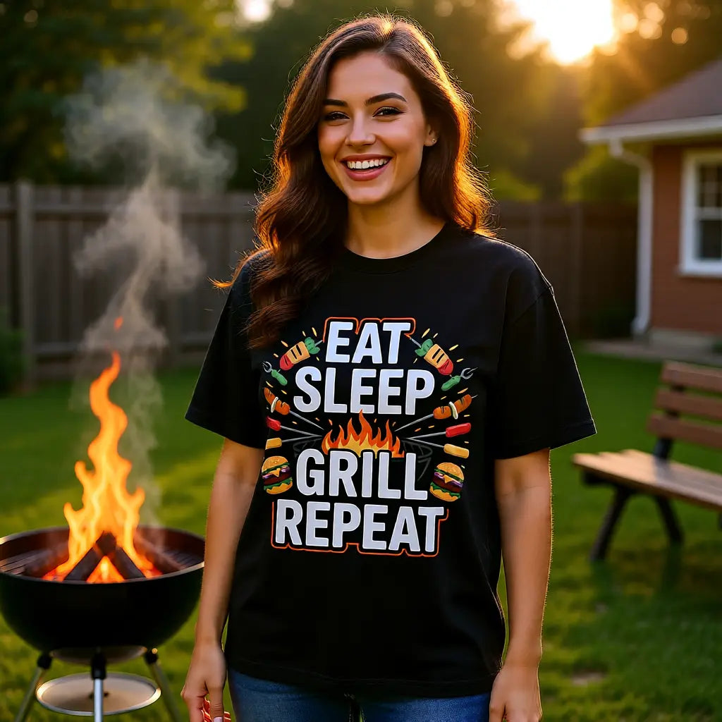 Eat Sleep Grill Repeat – Oversized Shirt – Meatware Produktfoto