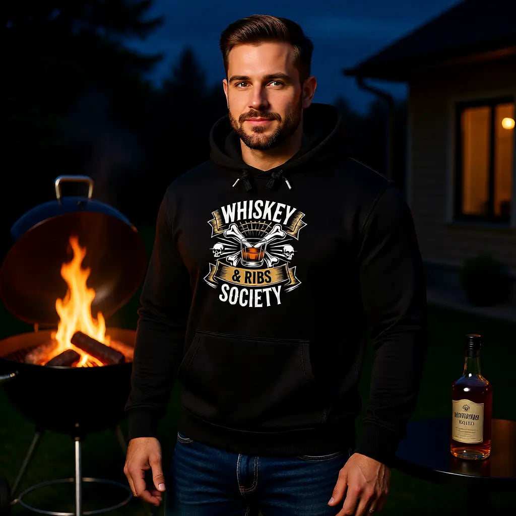 Whiskey & Ribs Society – Premium Hoodie – Meatware Produktfoto