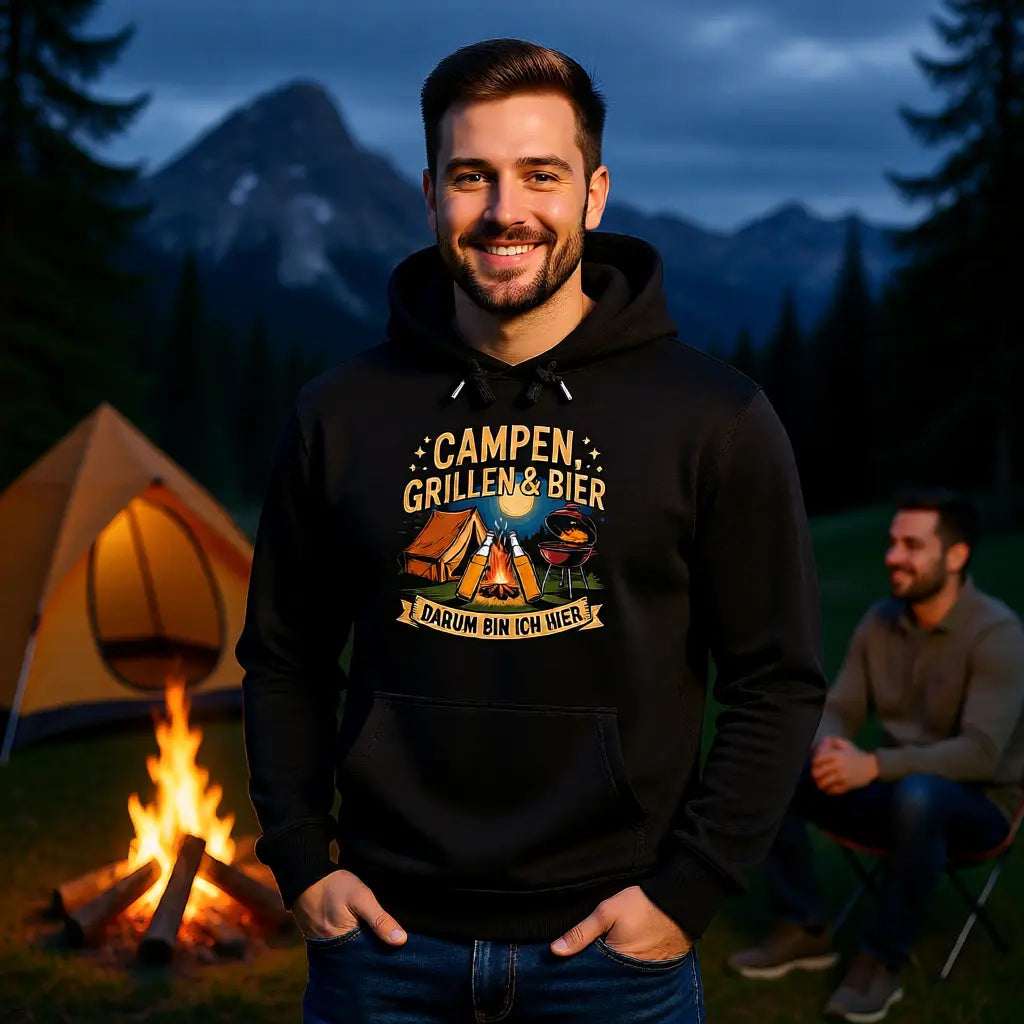 Campen, Grillen & Bier – Premium Hoodie – Meatware Produktfoto