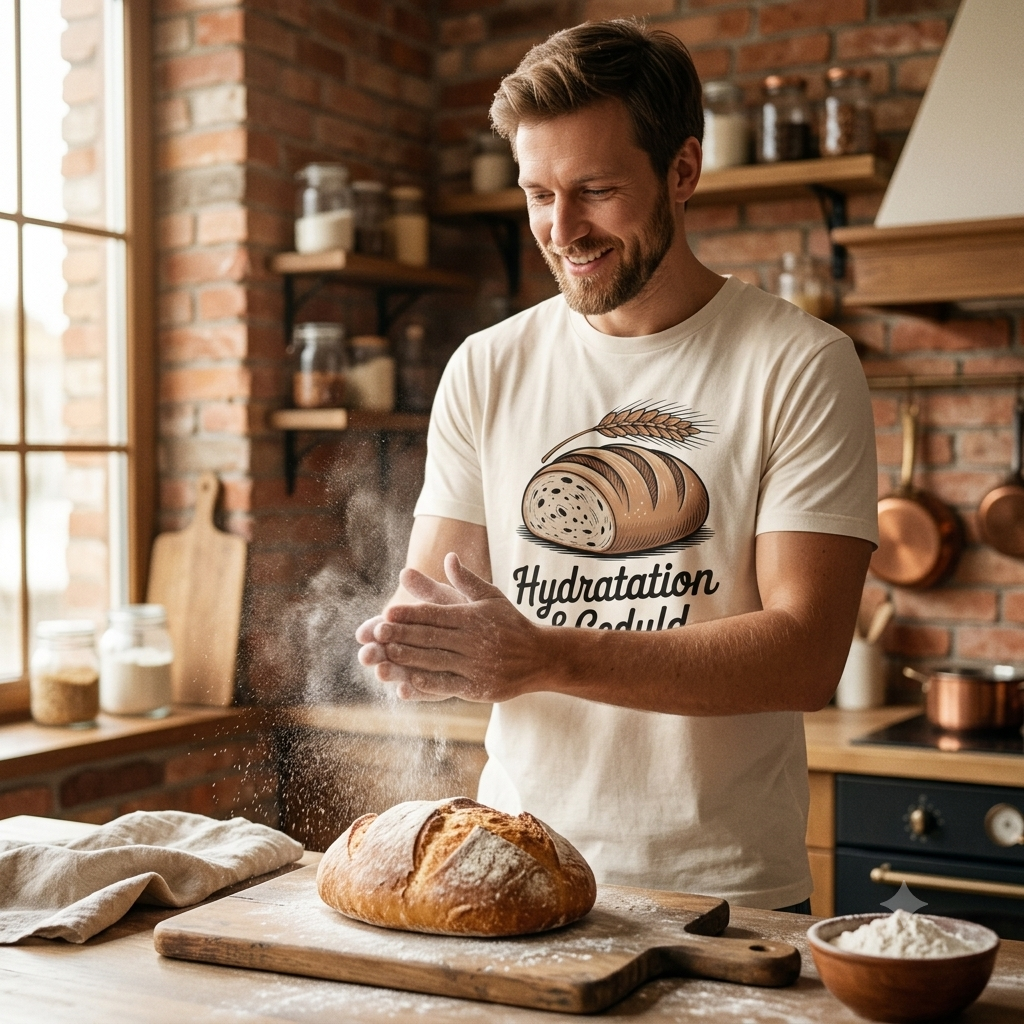 Hydratation & Geduld – Premium T-Shirt für Bäcker & Foodies – Meatware Detailansicht