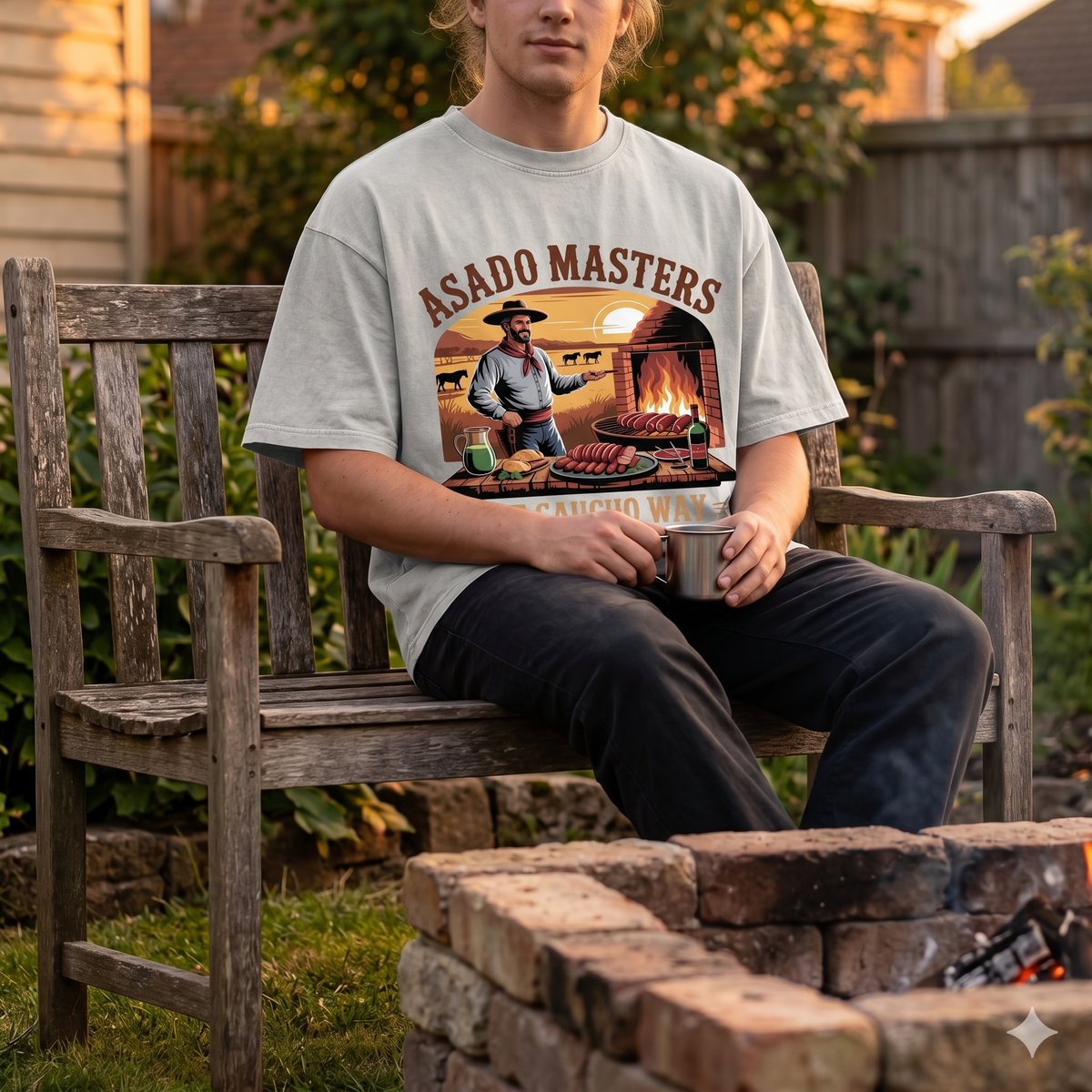 Asado Masters The Gaucho Way – Lässiges Oversized T-Shirt (Argentinisches Grillen & Open Fire Streetwear) – Meatware Detailansicht
