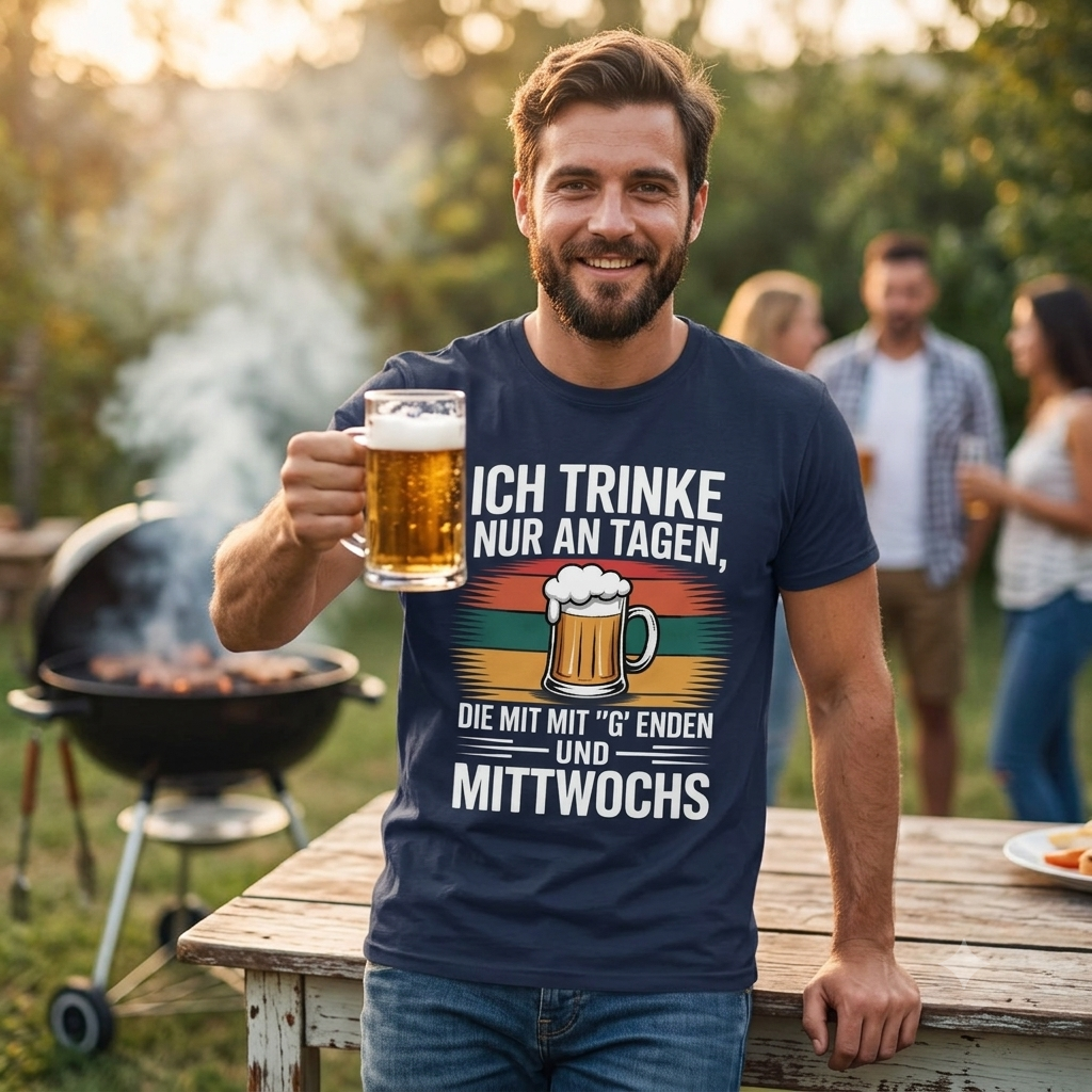 Ich trinke nur an Tagen mit 'G' & Mittwochs – Premium T-Shirt – Meatware Detailansicht