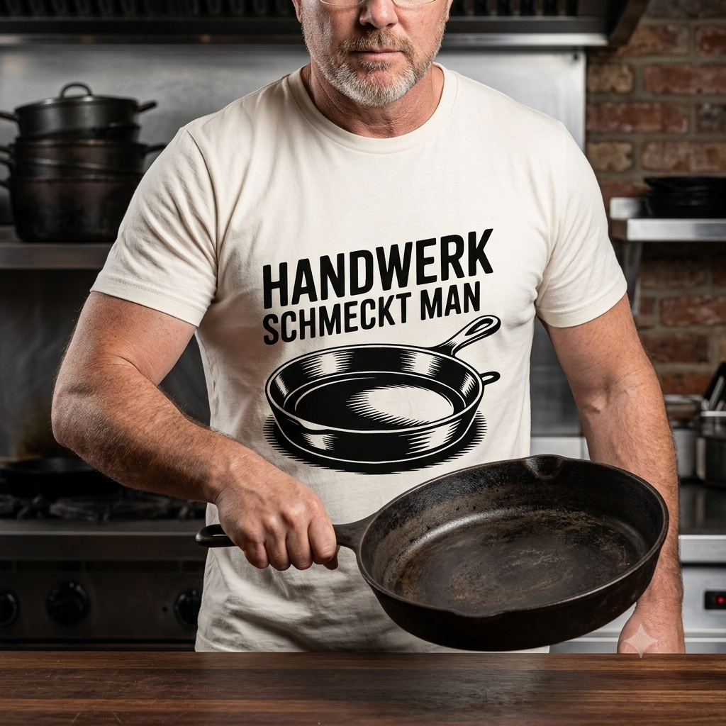 Handwerk schmeckt man – Meatware Premium Küchen-Shirt – Meatware Detailansicht