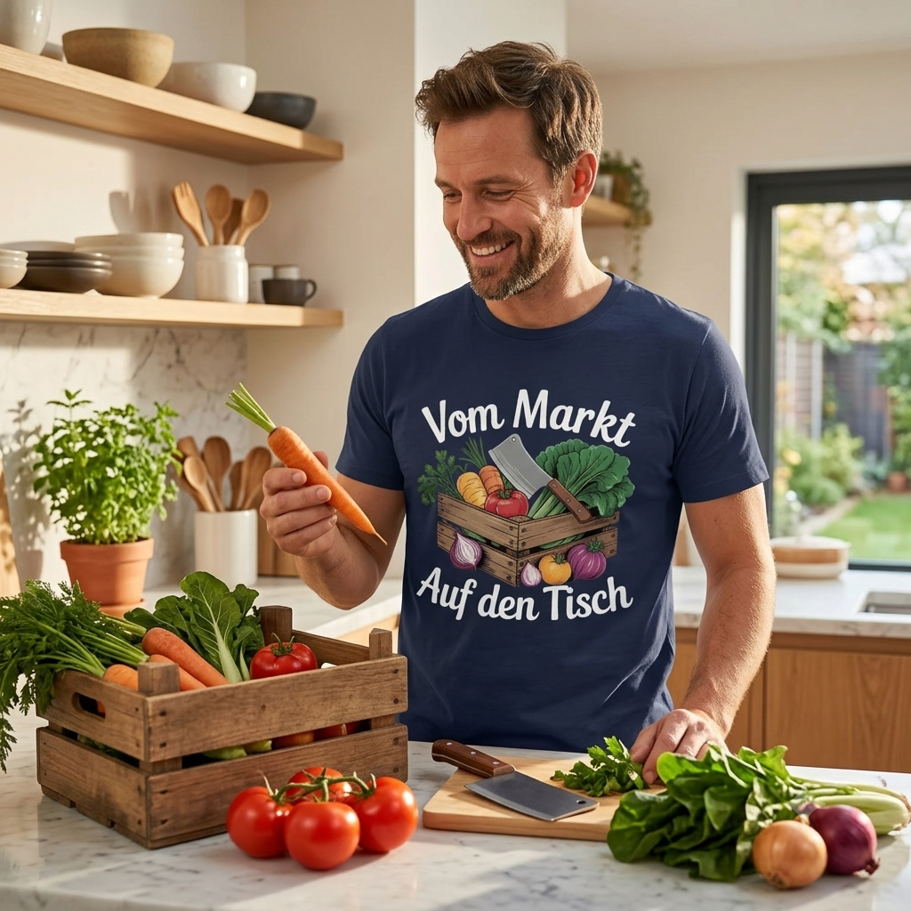 Vom Markt auf den Tisch – Premium T-Shirt (Farm-to-Table Kochdesign) – Meatware Detailansicht