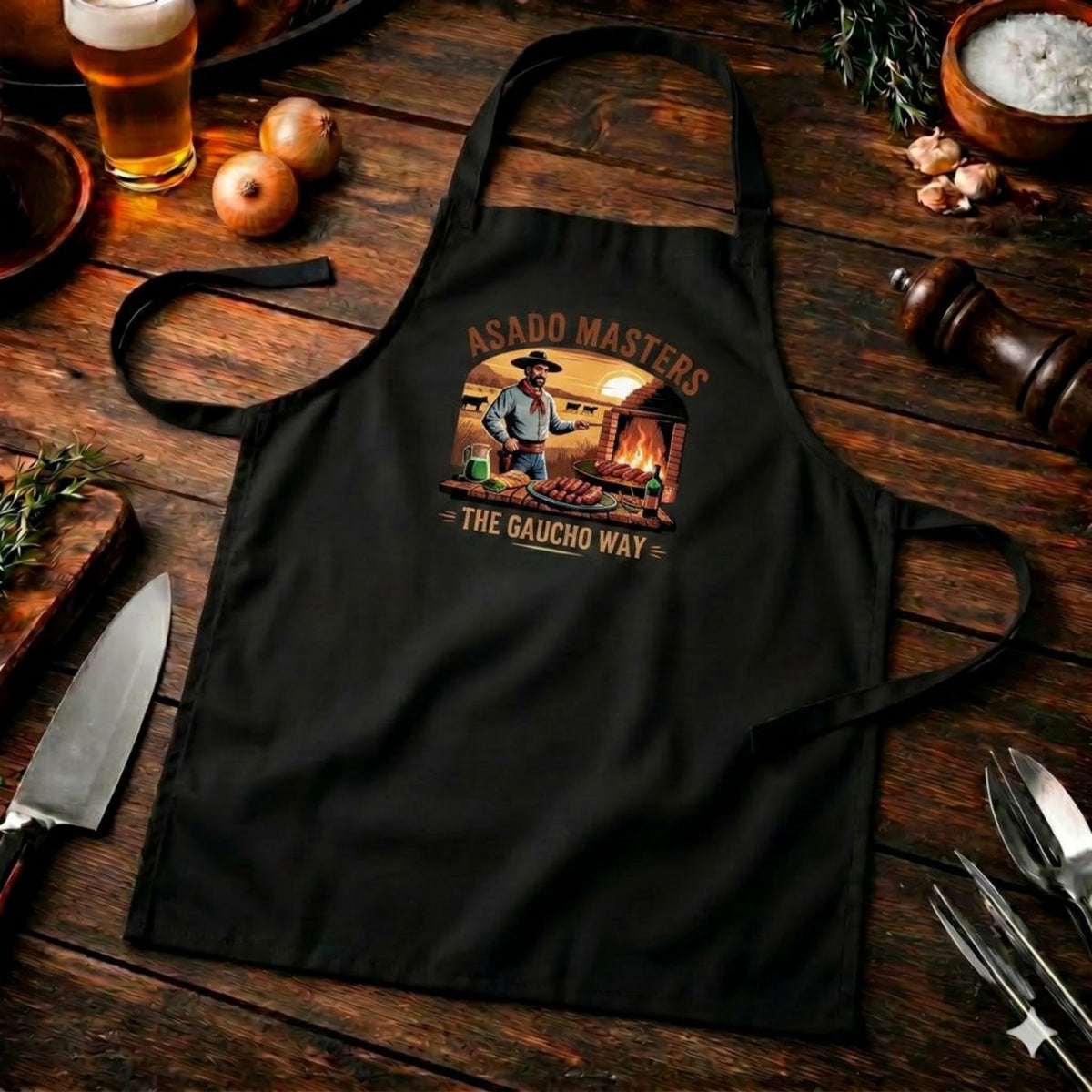 Asado Masters The Gaucho Way – Premium Grillschürze (Argentinisches Grillen & Open Fire Kochschürze) – Meatware Produktfoto