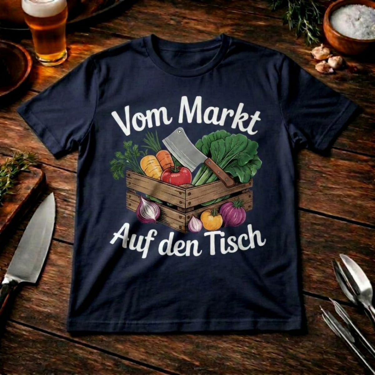 Vom Markt auf den Tisch – Premium T-Shirt (Farm-to-Table Kochdesign) – Meatware Produktfoto