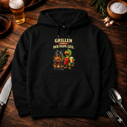 Grillen findet der Papa geil Premium Hoodie | Lustiges Papagei BBQ Motiv – Meatware Produktfoto