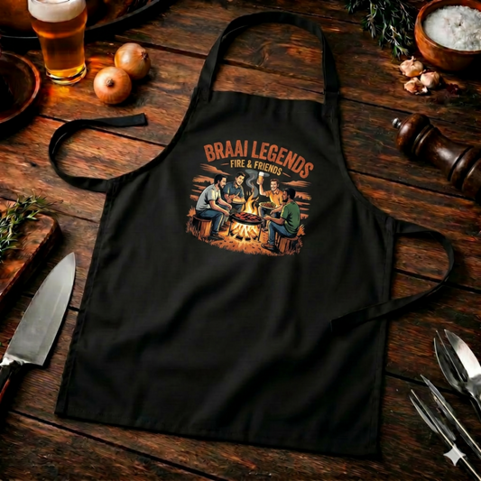 Braai Legends Fire & Friends – Premium Grillschürze (Lustige Südafrika Grill & BBQ Kochschürze) – Meatware Produktfoto
