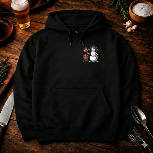 Für den Job brenne ich Premium Hoodie – Schneemann Edition | Vor- & Rückendruck – Meatware Produktfoto