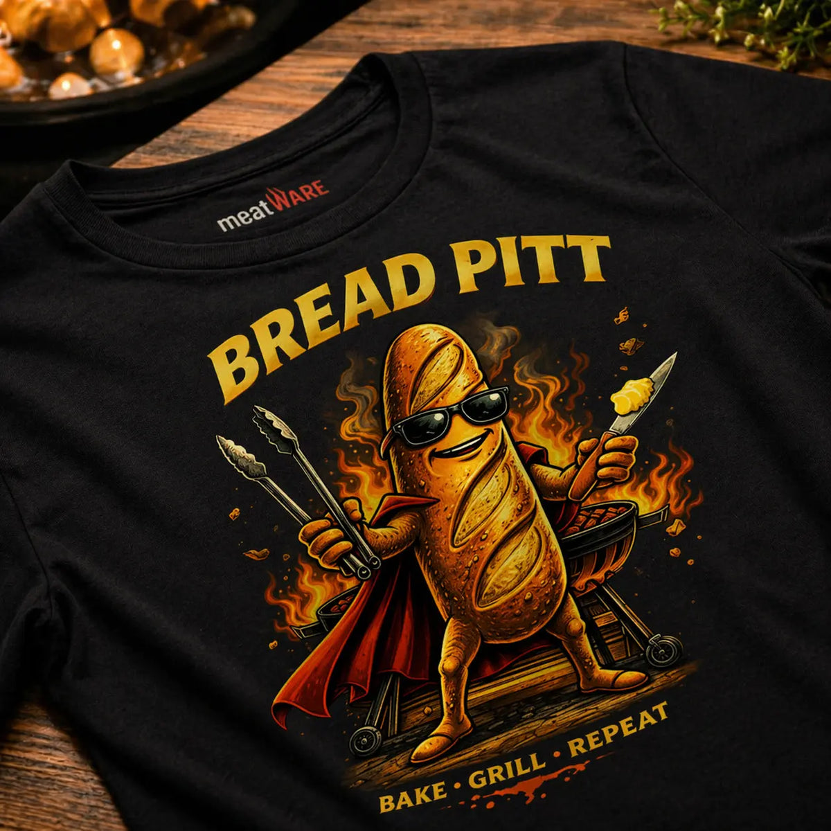 Bread Pitt Premium T-Shirt – Das knusprigste Wortspiel – Meatware Nahaufnahme